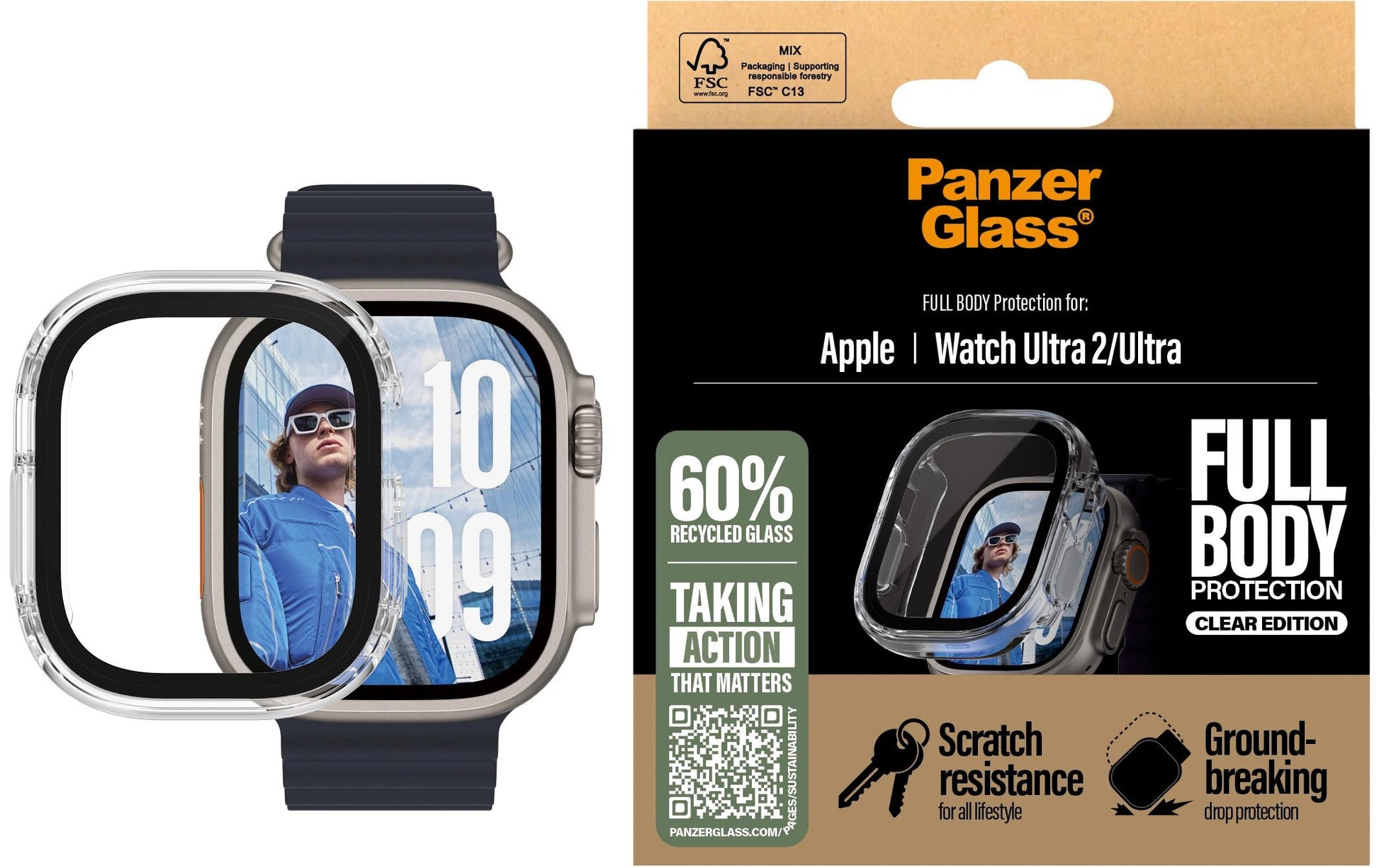 PanzerGlass Full Body (Std) – Displayschutz – für Apple Watch Ultra 2 49 mm, Transparent, 1 Stück