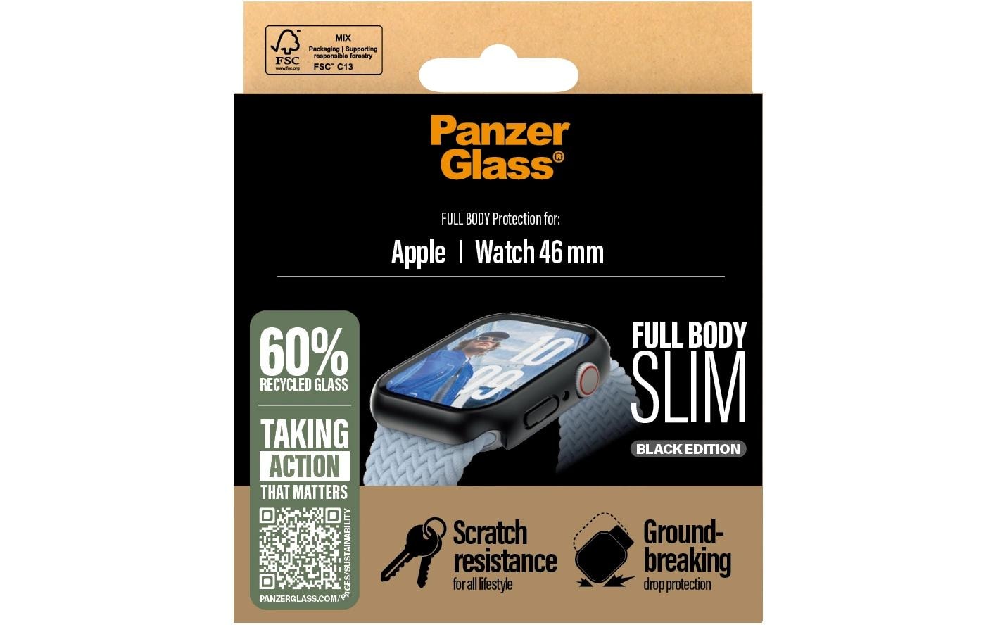 PanzerGlass Full Body (Slim) Displayschutz für Apple Watch Series 10 46 mm, Schwarz, 1 Stück