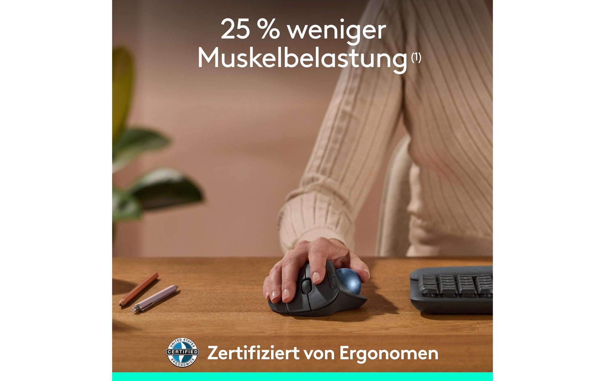 Logitech Ergo M575S Ergonomische Maus – kabellos, 5 Tasten, für Rechtshänder, Logi Bolt-Empfänger, schwarz