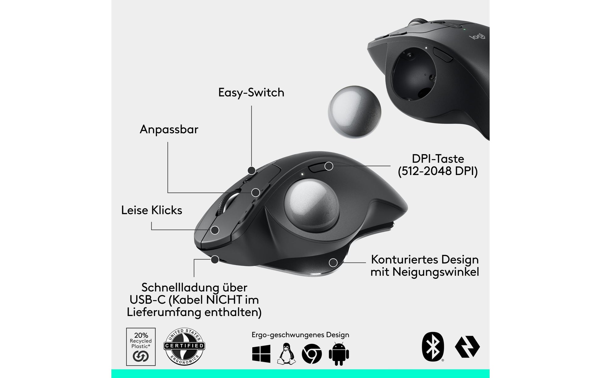 Logitech MX ERGO S Advanced Trackball – kabellos, graphit