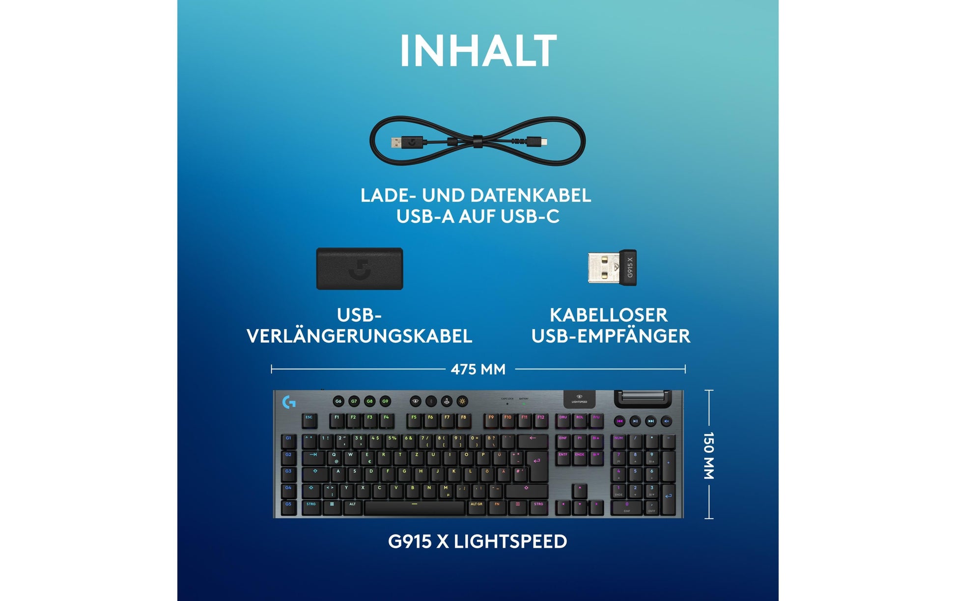 Logitech G G915 X LIGHTSPEED – Gaming-Tastatur – Mechanisch – Bluetooth & 2,4 GHz – QWERTZ (CH) – RGB