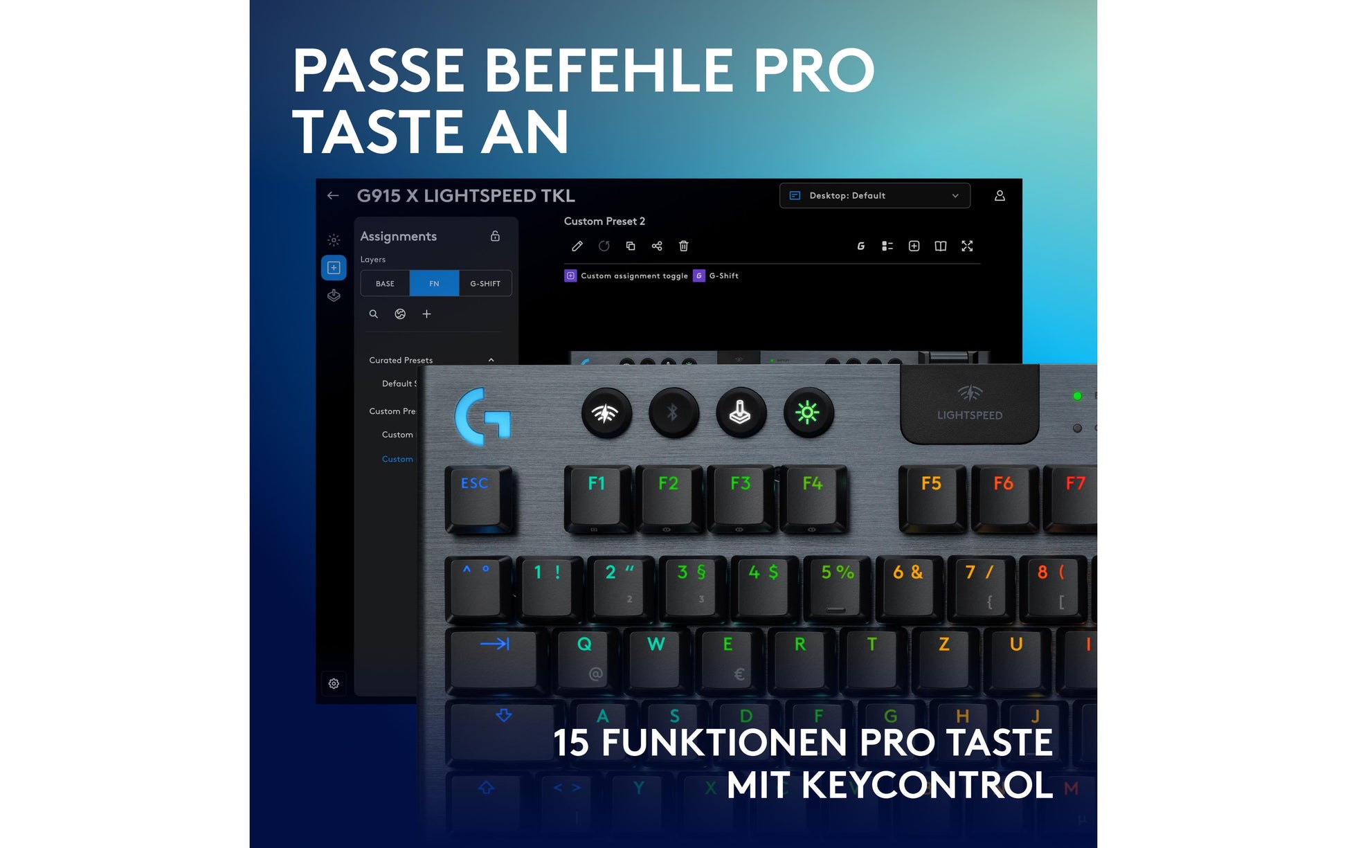 Logitech G G915 X LIGHTSPEED – Gaming-Tastatur TKL – Bluetooth & 2,4 GHz (USB-A-Empfänger) – QWERTZ (CH) – RGB