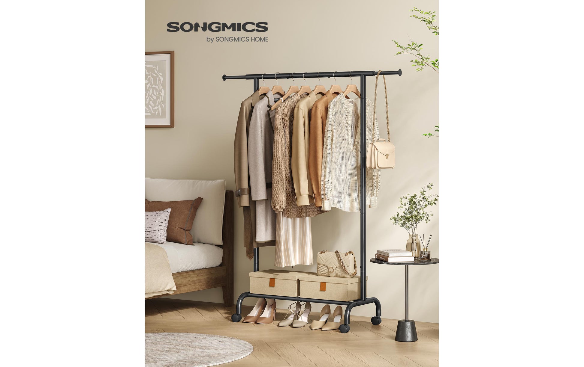 Songmics Garderobenständer (mit Rollen) – Stahl – Schwarz – 1'560 mm