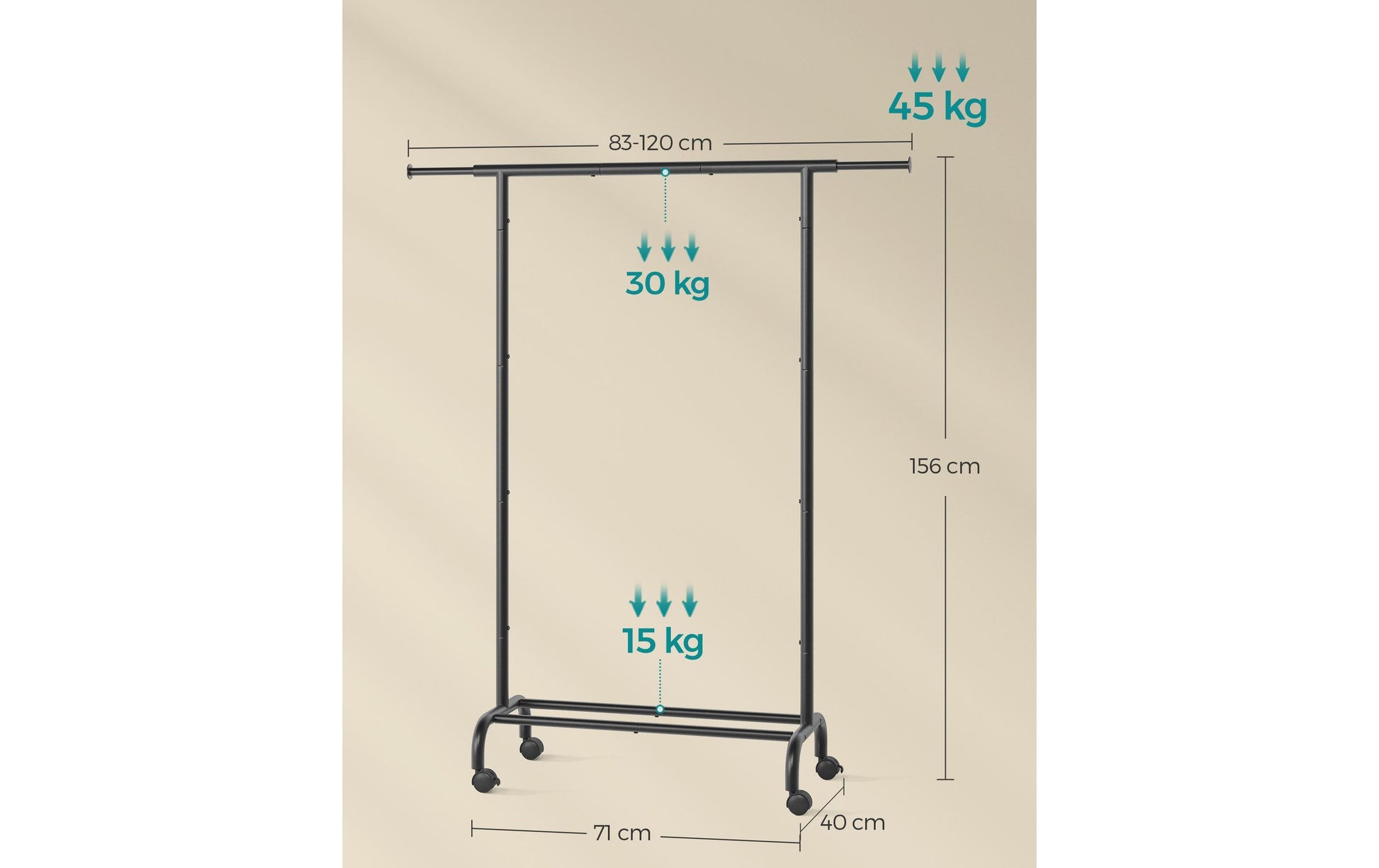 Songmics Garderobenständer (mit Rollen) – Stahl – Schwarz – 1'560 mm