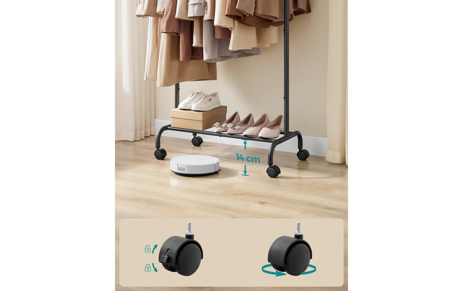Songmics Garderobenständer (mit Rollen) – Stahl – Schwarz – 1'560 mm