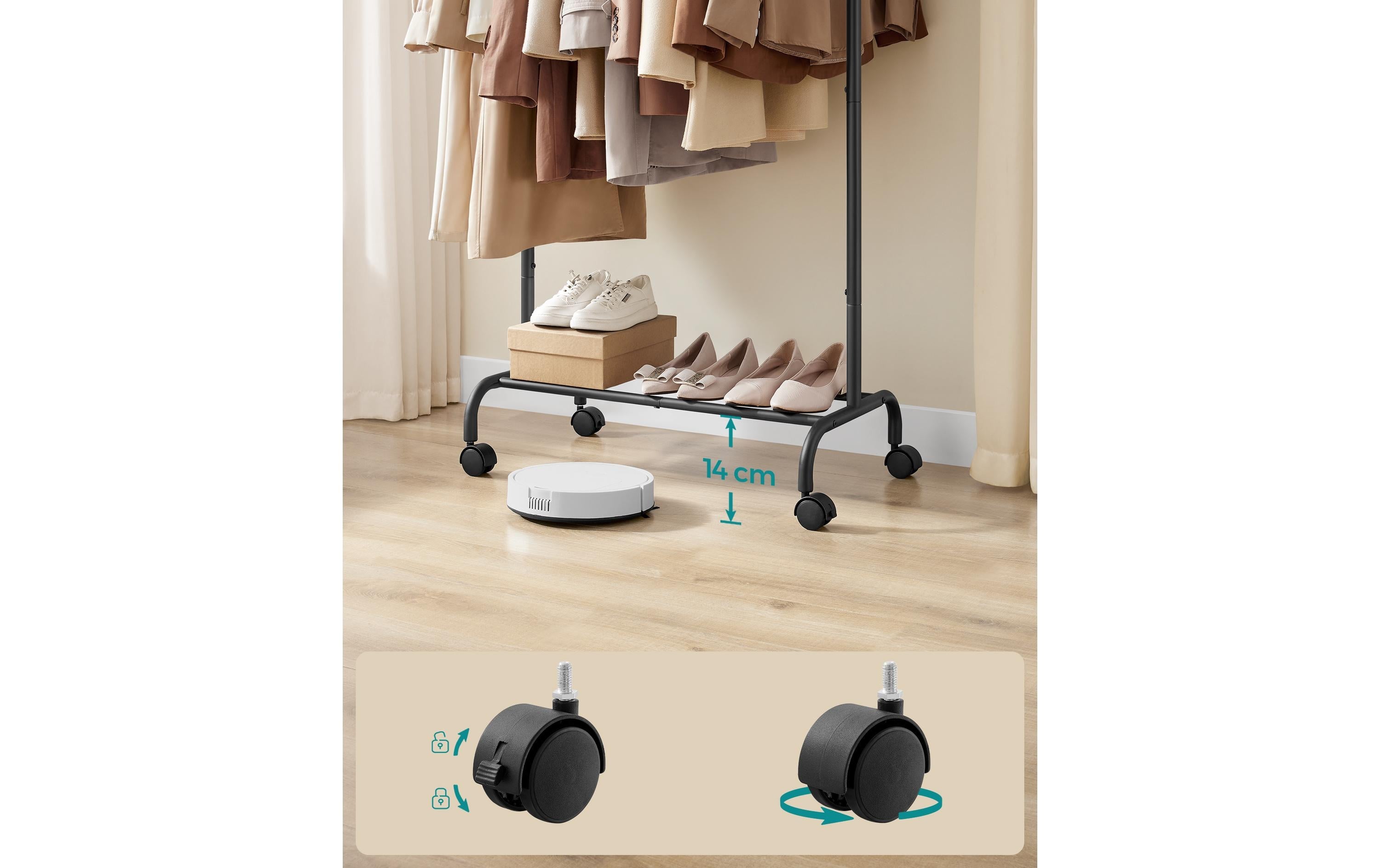 Songmics Garderobenständer (mit Rollen) – Stahl – Schwarz – 1'560 mm