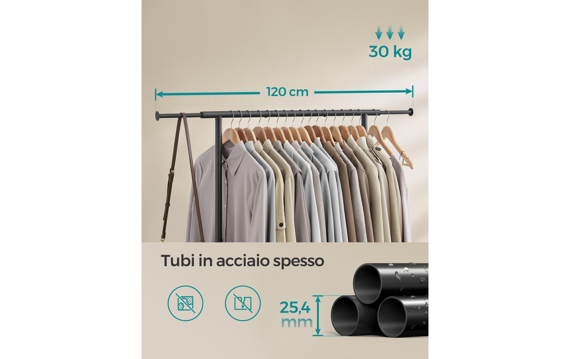 Songmics Garderobenständer (mit Rollen) – Stahl – Schwarz – 1'560 mm