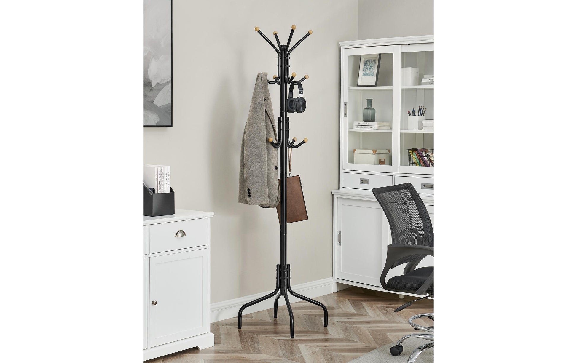 Songmics Garderobenständer – 12 Haken, Stahl, Schwarz, 55 × 55 × 180 cm