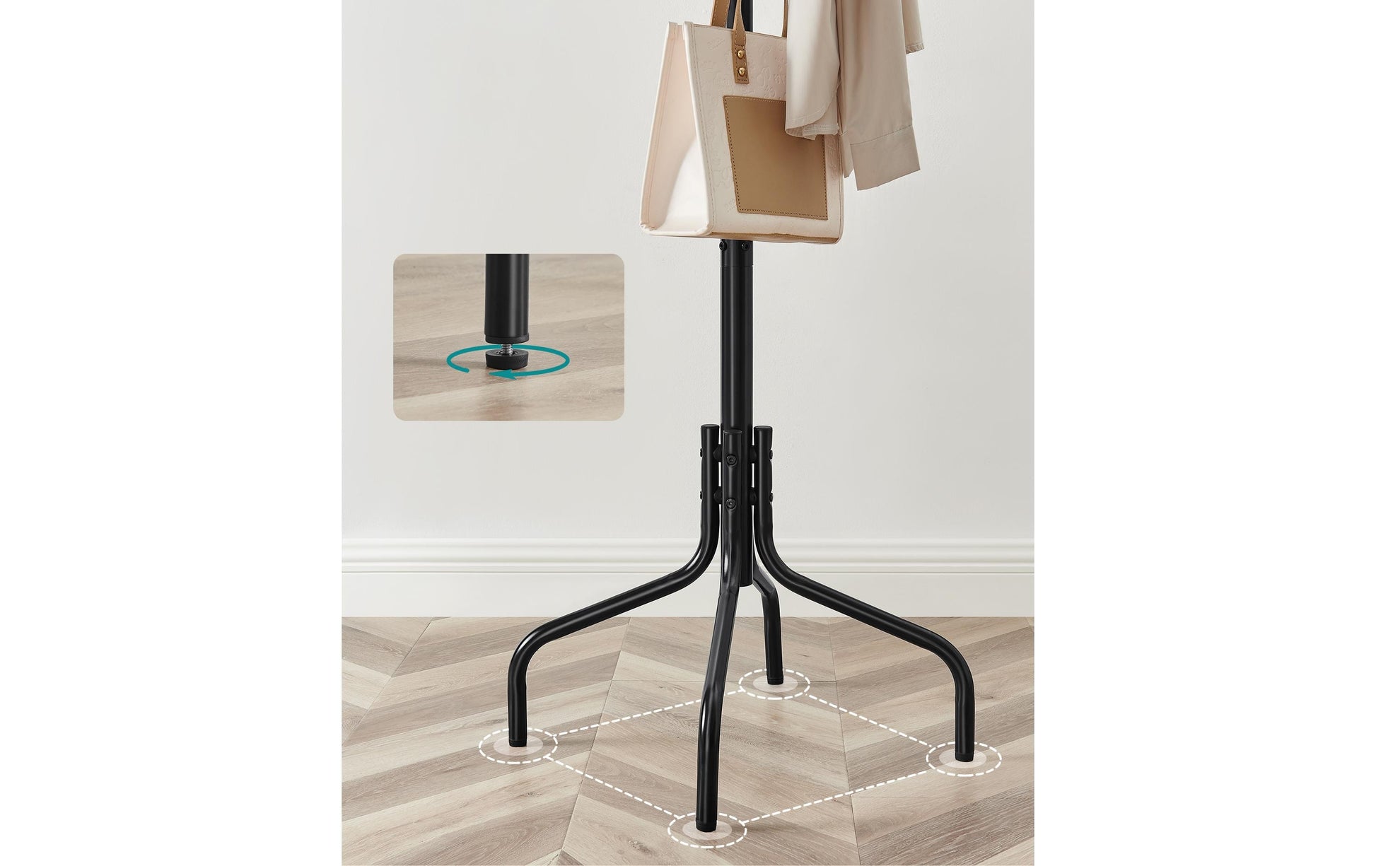 Songmics Garderobenständer – 12 Haken, Stahl, Schwarz, 55 × 55 × 180 cm