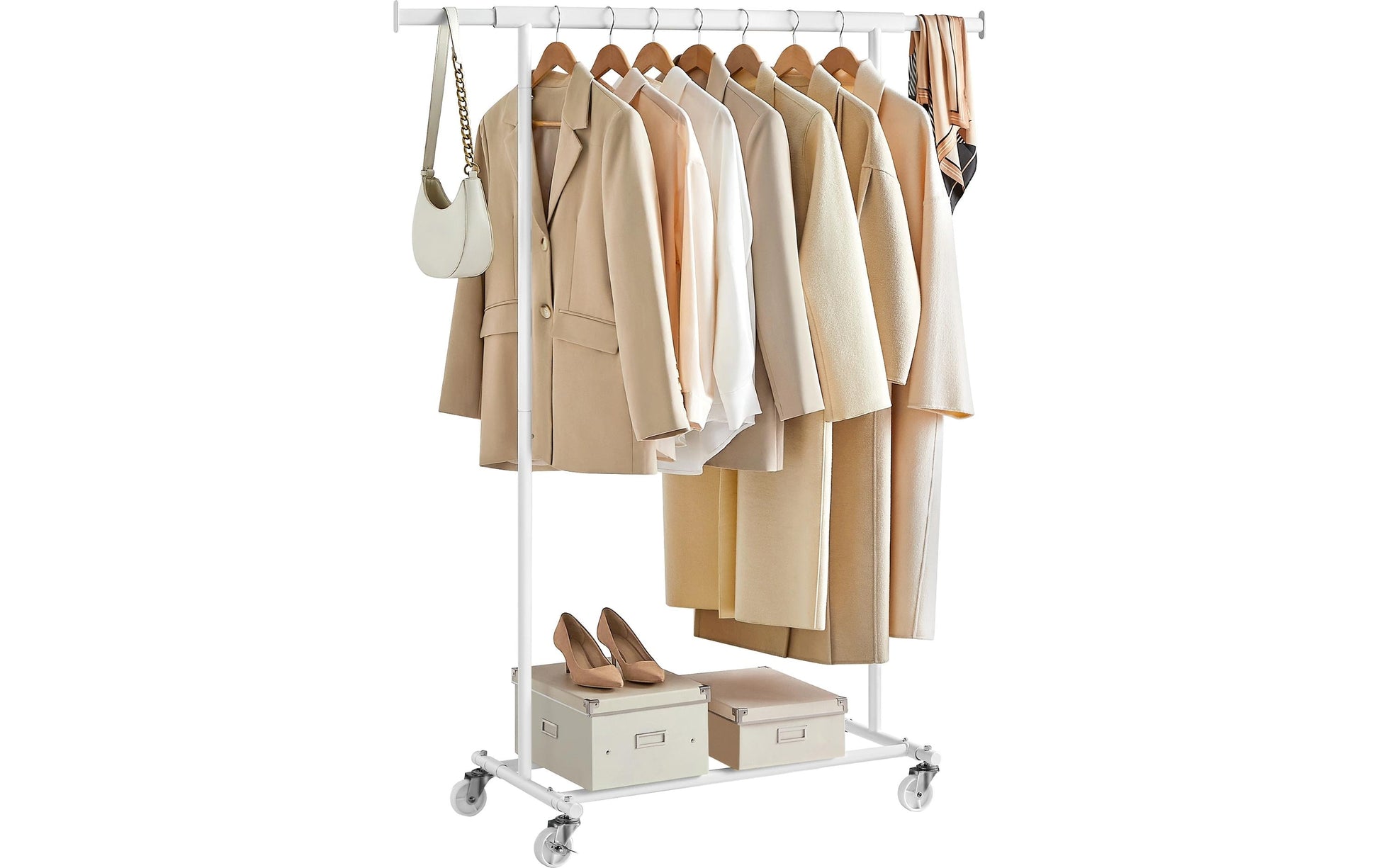 Songmics Garderobenständer (mit Rollen, 90 kg Tragkraft) – Stahl – Weiss – 1'600 mm