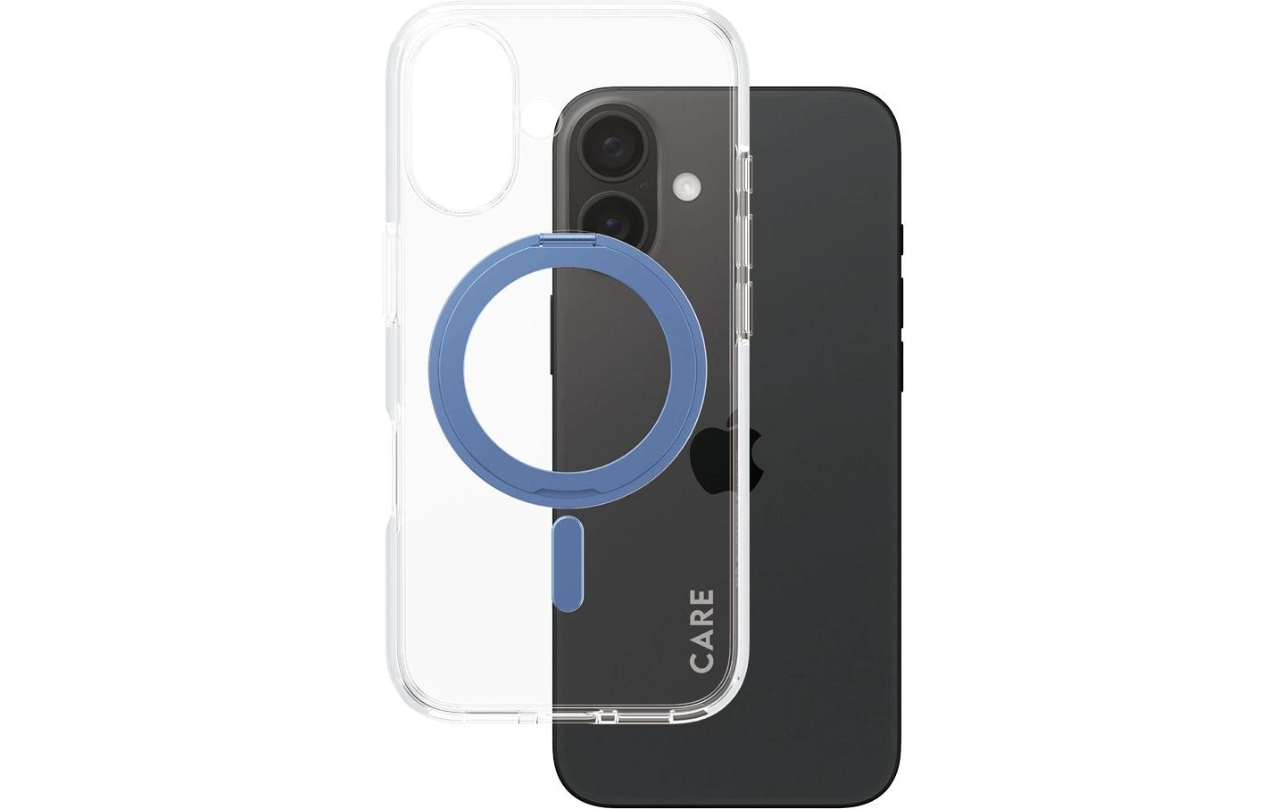 PanzerGlass CARE – Backcover – für Apple iPhone 16 – transparent/blau – MagSafe-kompatibel, mit Ständer