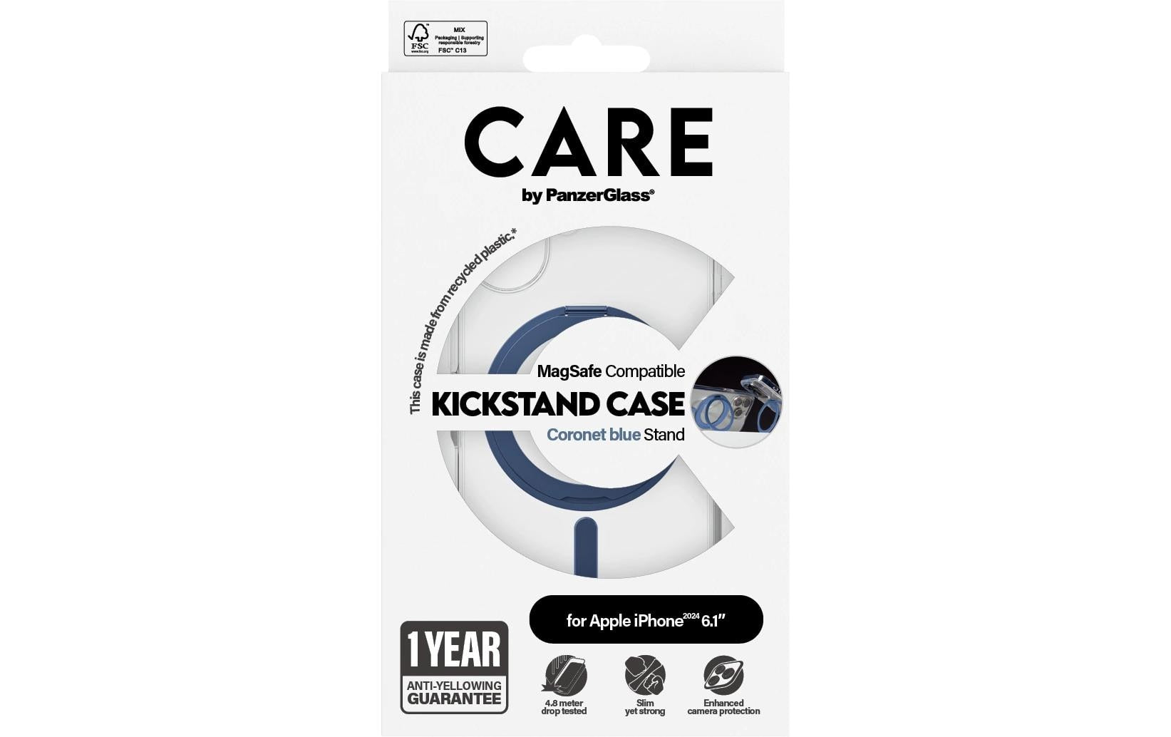 PanzerGlass CARE – Backcover – für Apple iPhone 16 – transparent/blau – MagSafe-kompatibel, mit Ständer