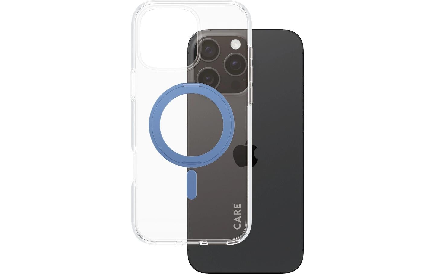 PanzerGlass CARE – Backcover – für Apple iPhone 16 Pro Max – transparent/blau – MagSafe-kompatibel, mit Standfuss