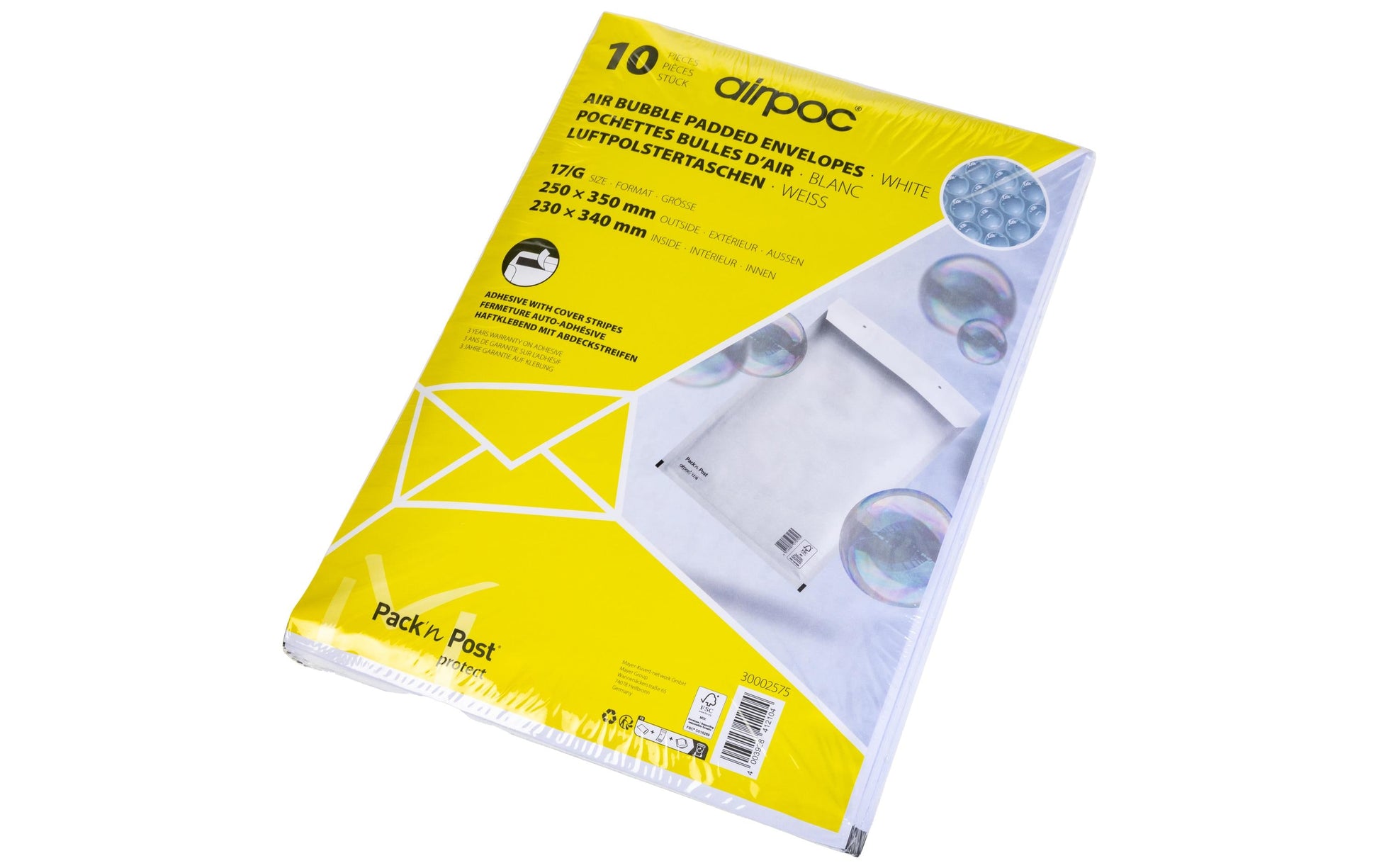 Office Focus Luftpolstertasche – 240 × 340 × 240 mm, selbstklebend, weiss, Papier – 10 Stk.