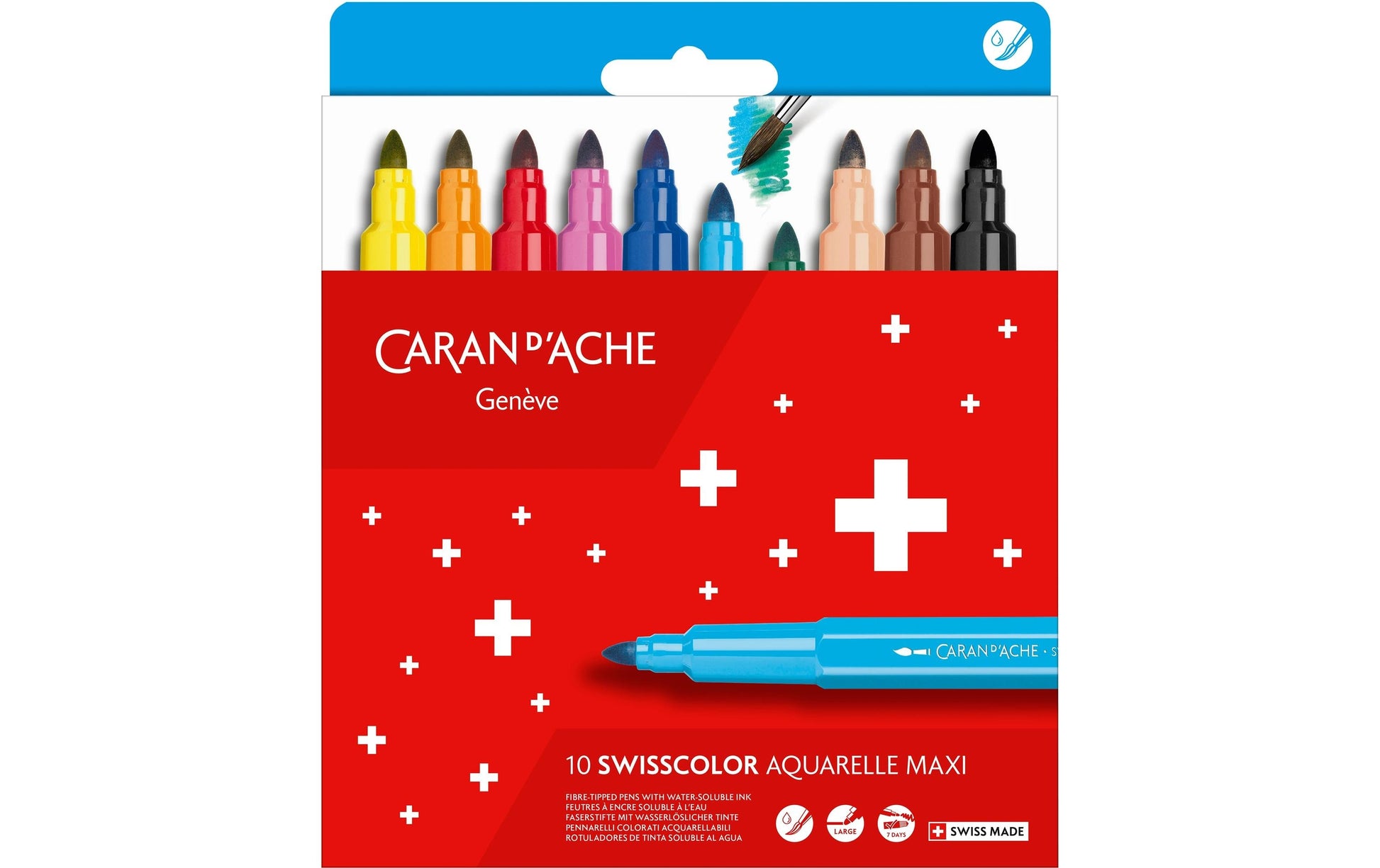 Caran d-Ache Caran d'Ache – Filzstifte Swisscolor, Strichbreite 5 mm, auswaschbar, 10 Farben