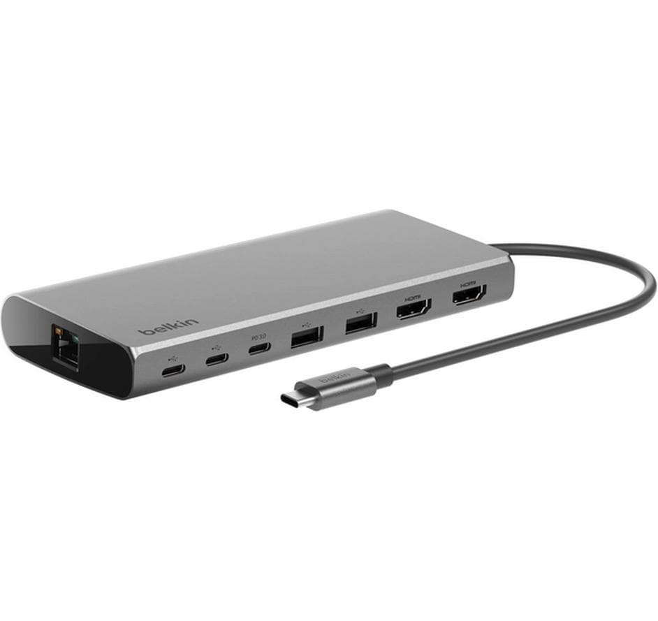 Belkin INC015BTSGY-CZ Multiport-Adapter – USB-C, 2× HDMI, 100 W PD, GbE, für Windows/Mac/iPadOS