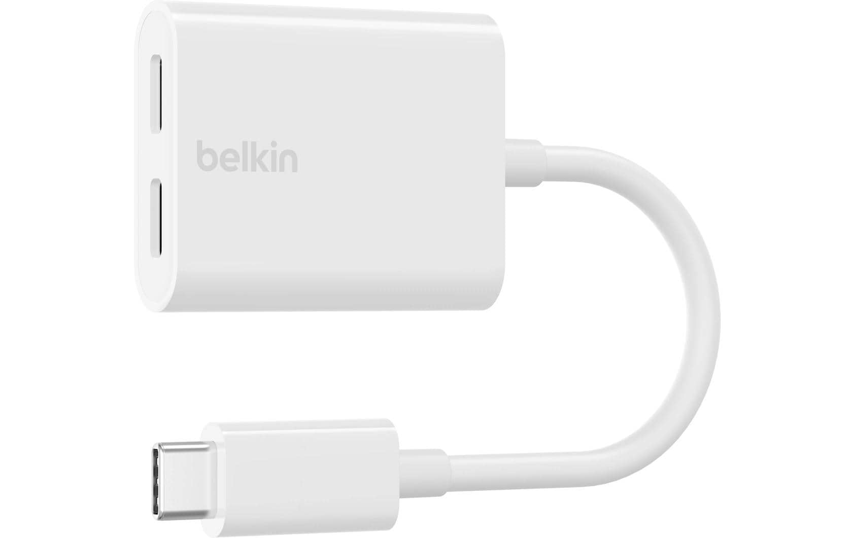 Belkin USB-C Audio- & Ladeadapter – 2× USB-C, 60 W USB-C PD – für iPad, Pixel, Galaxy – Weiss