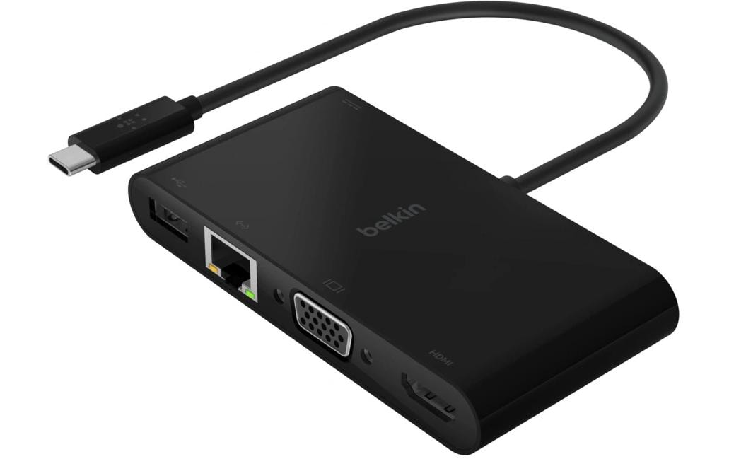 Belkin AVC004BTBK USB-C Multiport-Adapter – HDMI, VGA, RJ-45, USB-A, 4K (3840 × 2160) – 15 cm – Schwarz