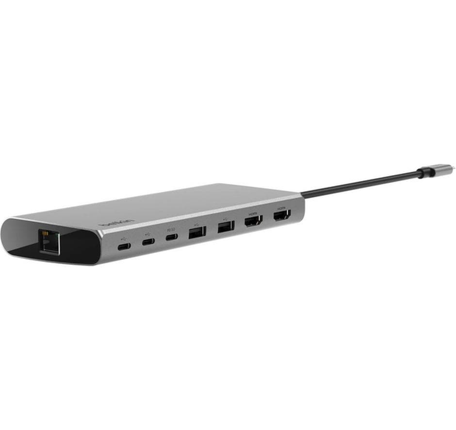 Belkin INC015BTSGY-CZ Multiport-Adapter – USB-C, 2× HDMI, 100 W PD, GbE, für Windows/Mac/iPadOS