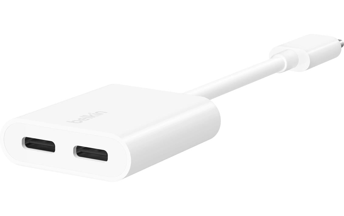 Belkin USB-C Audio- & Ladeadapter – 2× USB-C, 60 W USB-C PD – für iPad, Pixel, Galaxy – Weiss