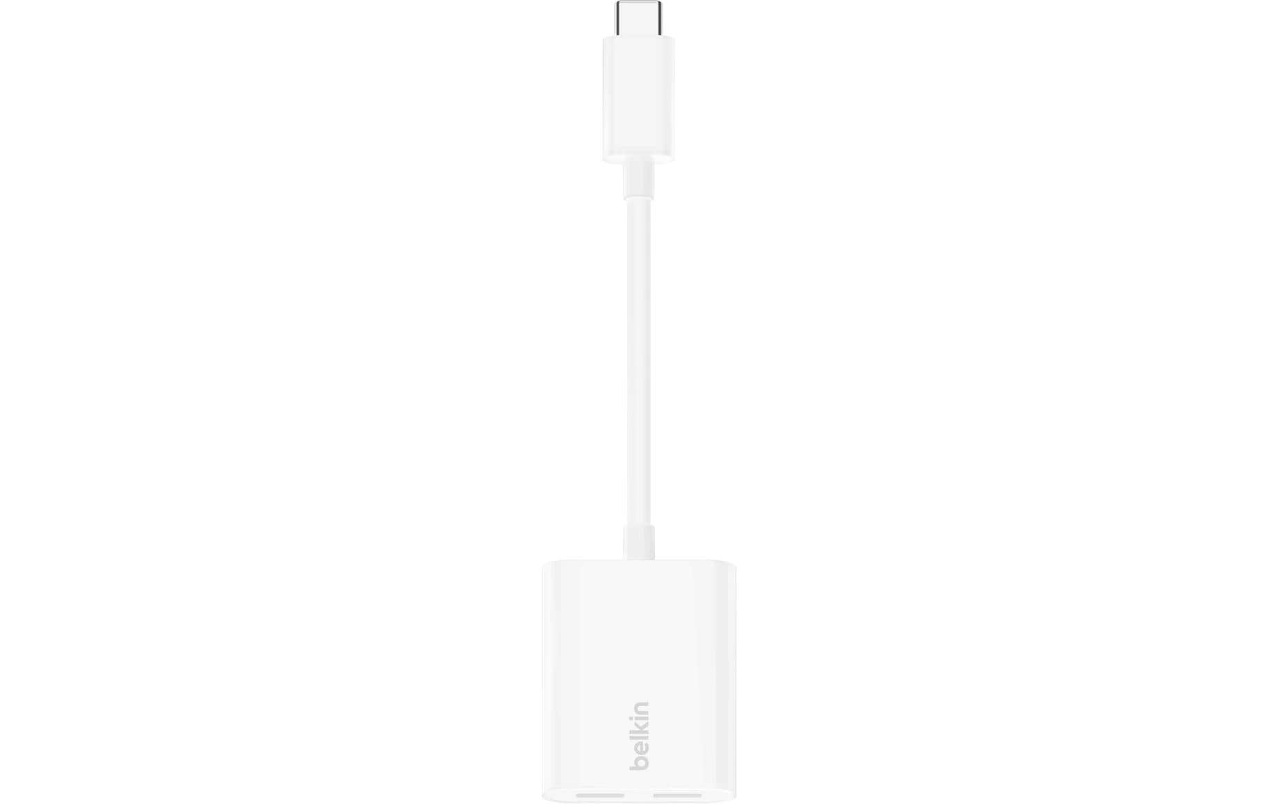 Belkin USB-C Audio- & Ladeadapter – 2× USB-C, 60 W USB-C PD – für iPad, Pixel, Galaxy – Weiss