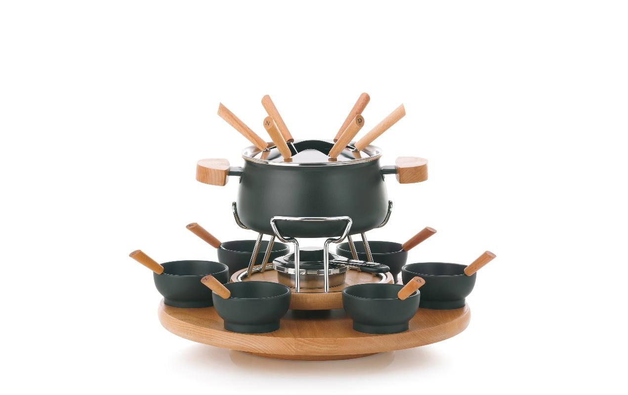 Kela Fondue-Set Natura – Ø 39 cm, Keramik, für Fondue Bourguignonne, Gas, Schwarz, 6 Personen, 23 Teile