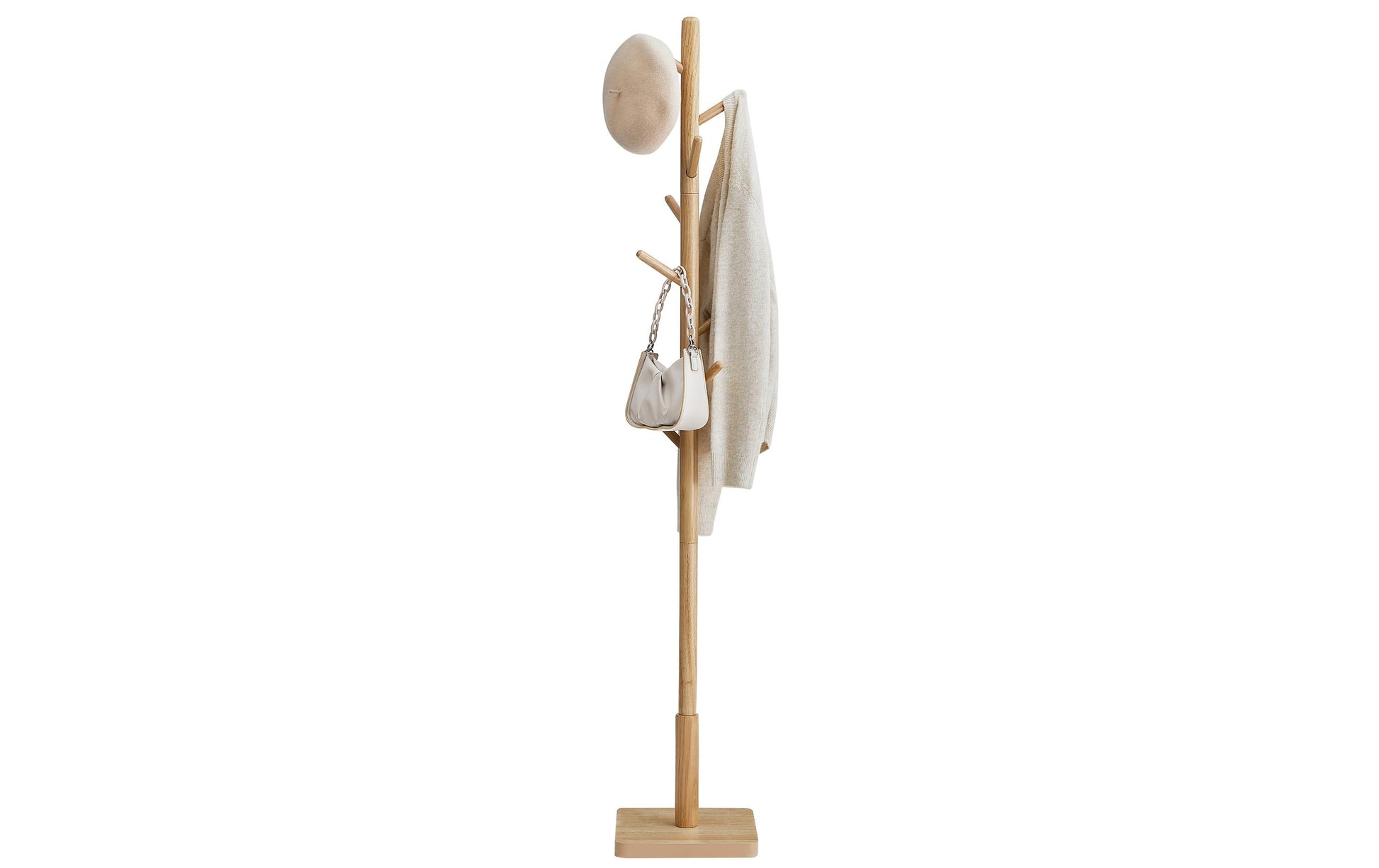 Vasagle Garderobenständer – 8 Haken, Gummibaumholz/MDF, Beige, 30 × 30 × 175 cm