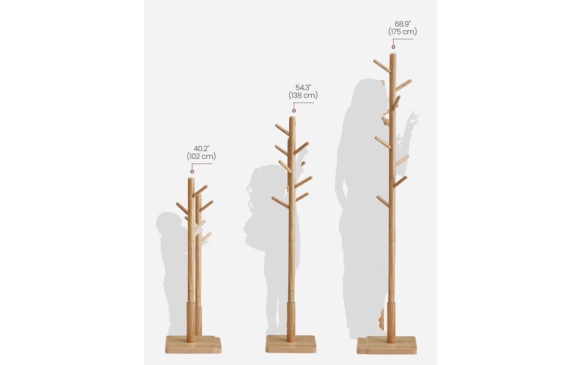 Vasagle Garderobenständer – 8 Haken, Gummibaumholz/MDF, Beige, 30 × 30 × 175 cm