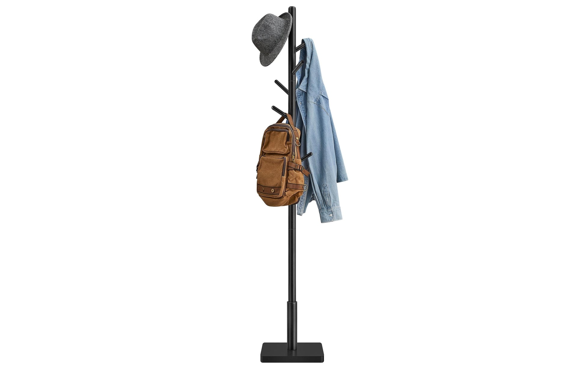 Vasagle Garderobenständer – 8 Haken, Gummibaumholz/MDF, Schwarz, 30 × 30 × 175 cm