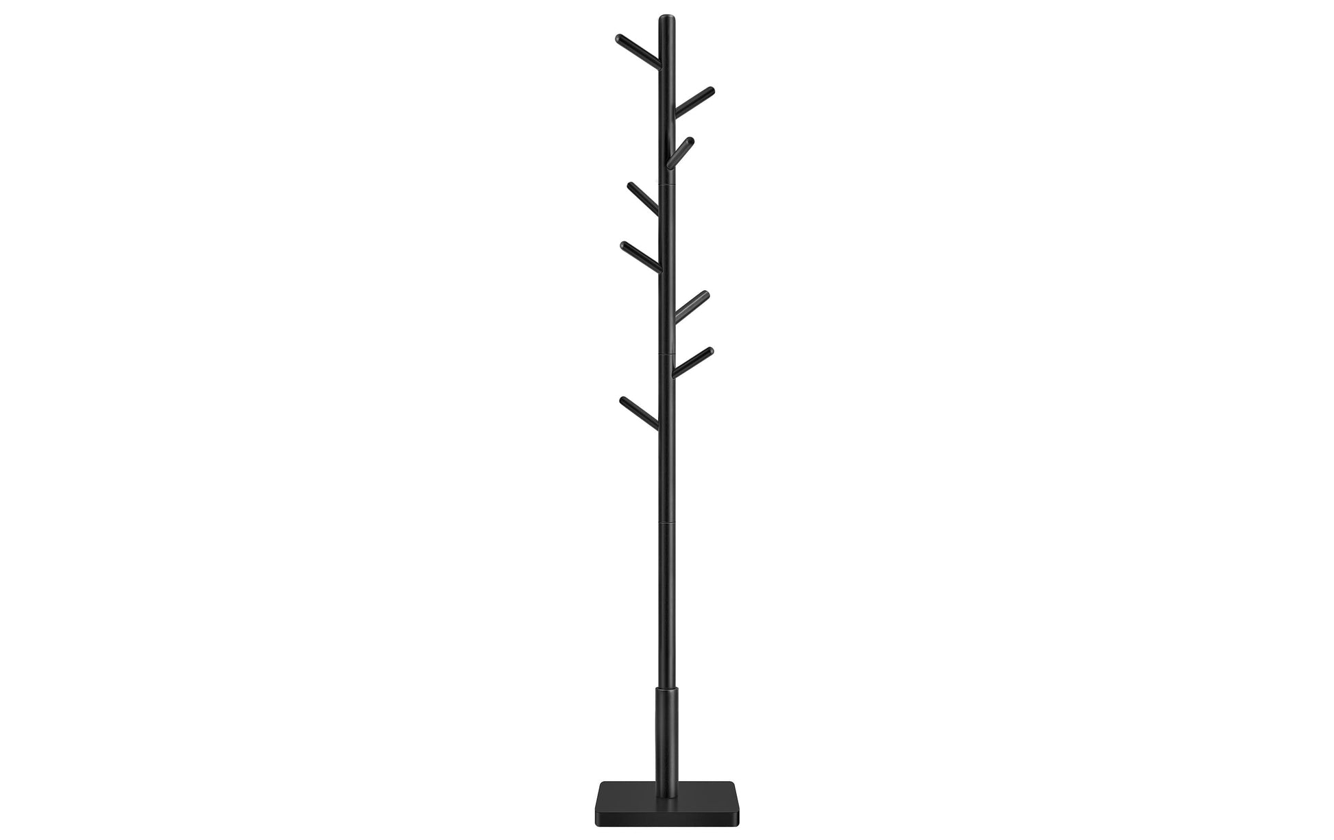 Vasagle Garderobenständer – 8 Haken, Gummibaumholz/MDF, Schwarz, 30 × 30 × 175 cm
