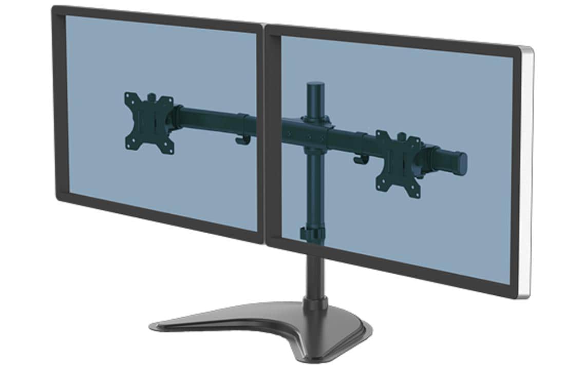 Fellowes Seasa – Monitorhalterung, 2 Monitore, Standfuss, bis 27", VESA 75 × 75/100 × 100 mm, 8 kg, Schwarz