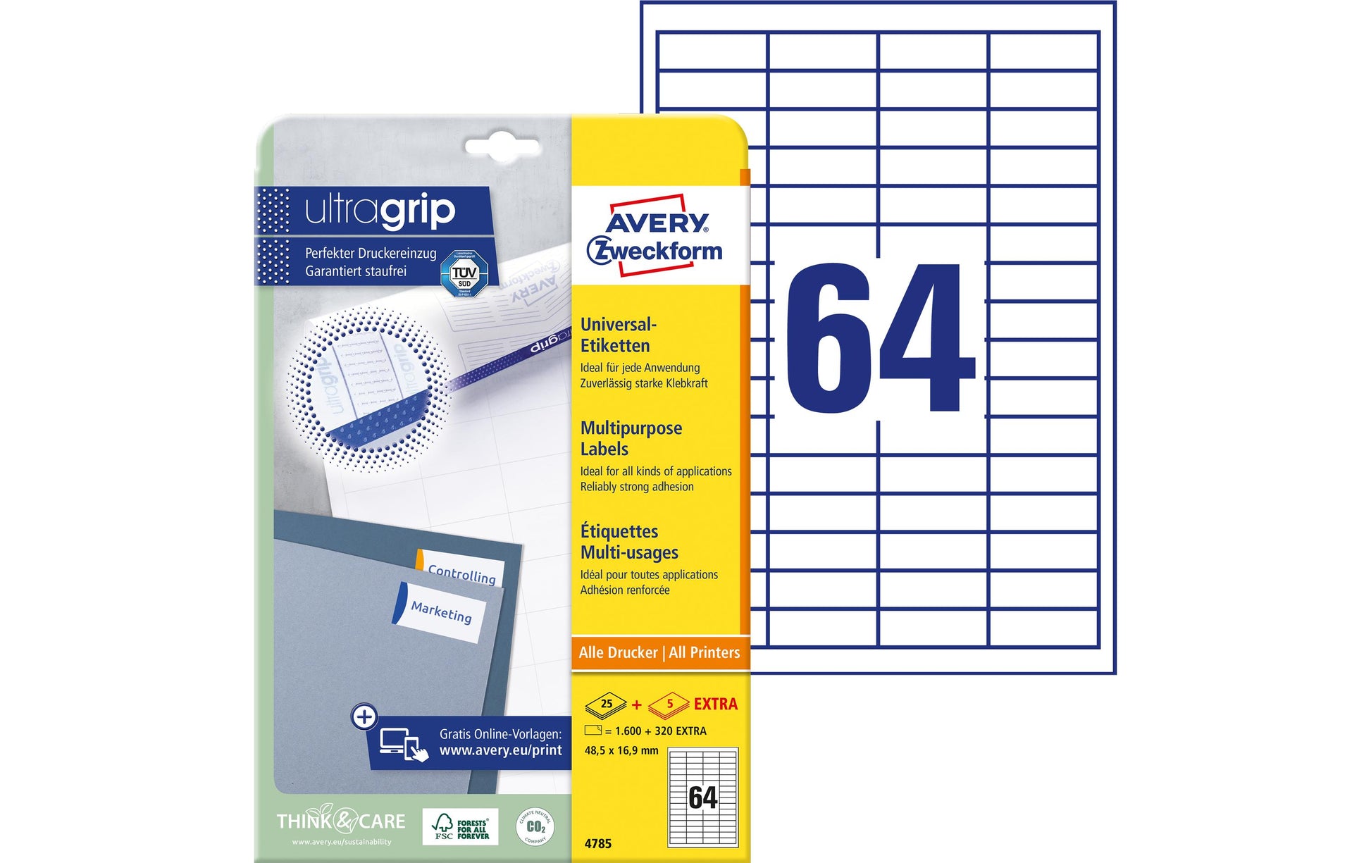 AVERY Zweckform – Etiketten A4 48,5 × 16,9 mm – Papier, weiss – permanent haftend – Laser/Inkjet – 30 Blätter