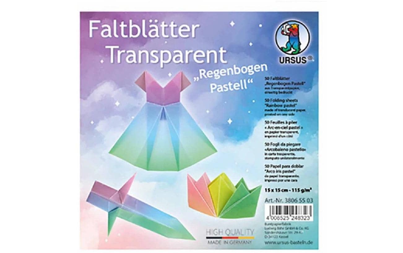 URSUS Origamipapier – 15 × 15 cm, Regenbogen, 115 g/m² – 50 Blatt