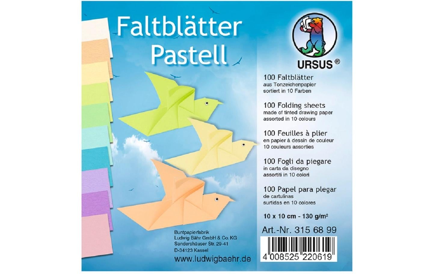 Ursus Origamipapier – 10 × 10 cm, mehrfarbig, 130 g/m²
