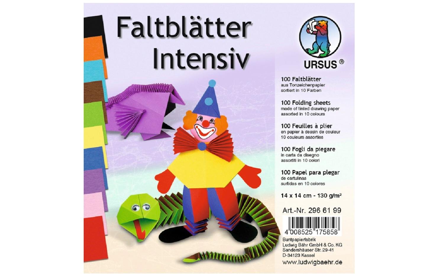 Ursus Origamipapier – 14 × 14 cm, Mehrfarbig, 130 g/m² – 100 Blatt
