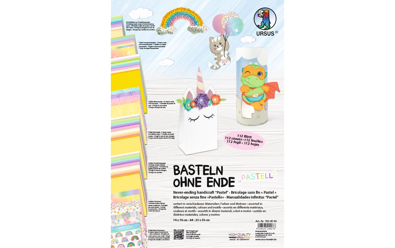 Ursus Bastelblock Basteln ohne Ende – 14 × 14 cm, mehrfarbig, 300 g/m²