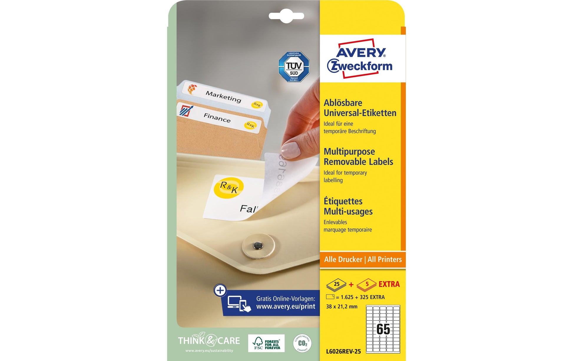 Avery Zweckform – Universal-Etiketten, 38 mm × 21 mm, weiss, Papier, wiederablösbar, 30 Blatt