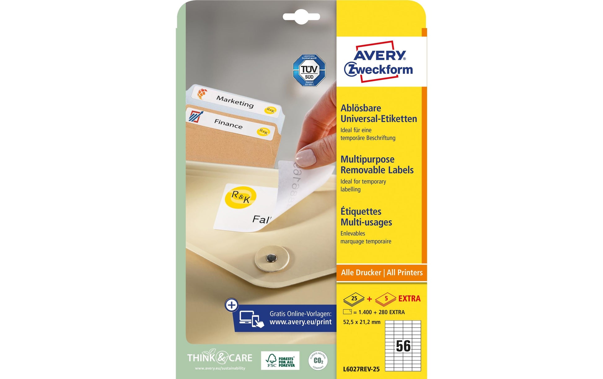 Avery Drucketiketten, 53 mm × 21 mm, weiss, Papier, wiederablösbar, Pack à 30 Blatt (1680 Etiketten)