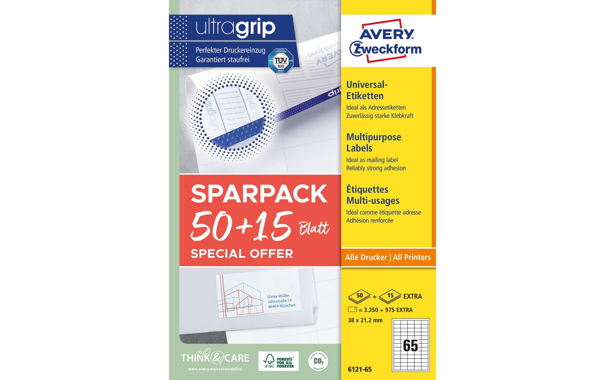 AVERY Zweckform – Etiketten A4 38 × 21 mm – weiss – permanent haftend – Laser/Inkjet – 65 Blätter, 65 Blätter