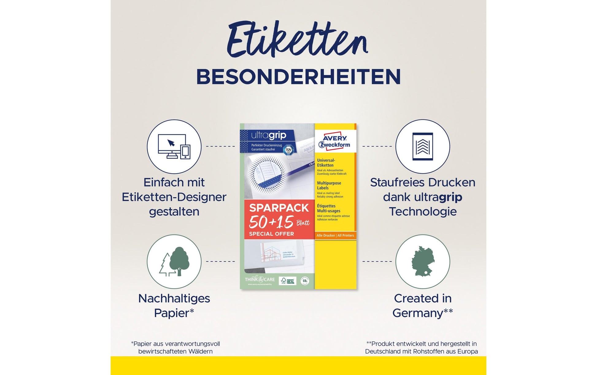 Avery 4782-65 – Etiketten A4 97 × 68 mm – Papier, weiss – Permanent haftend – Laser/Inkjet – 8 pro Blatt, 65 Blätter