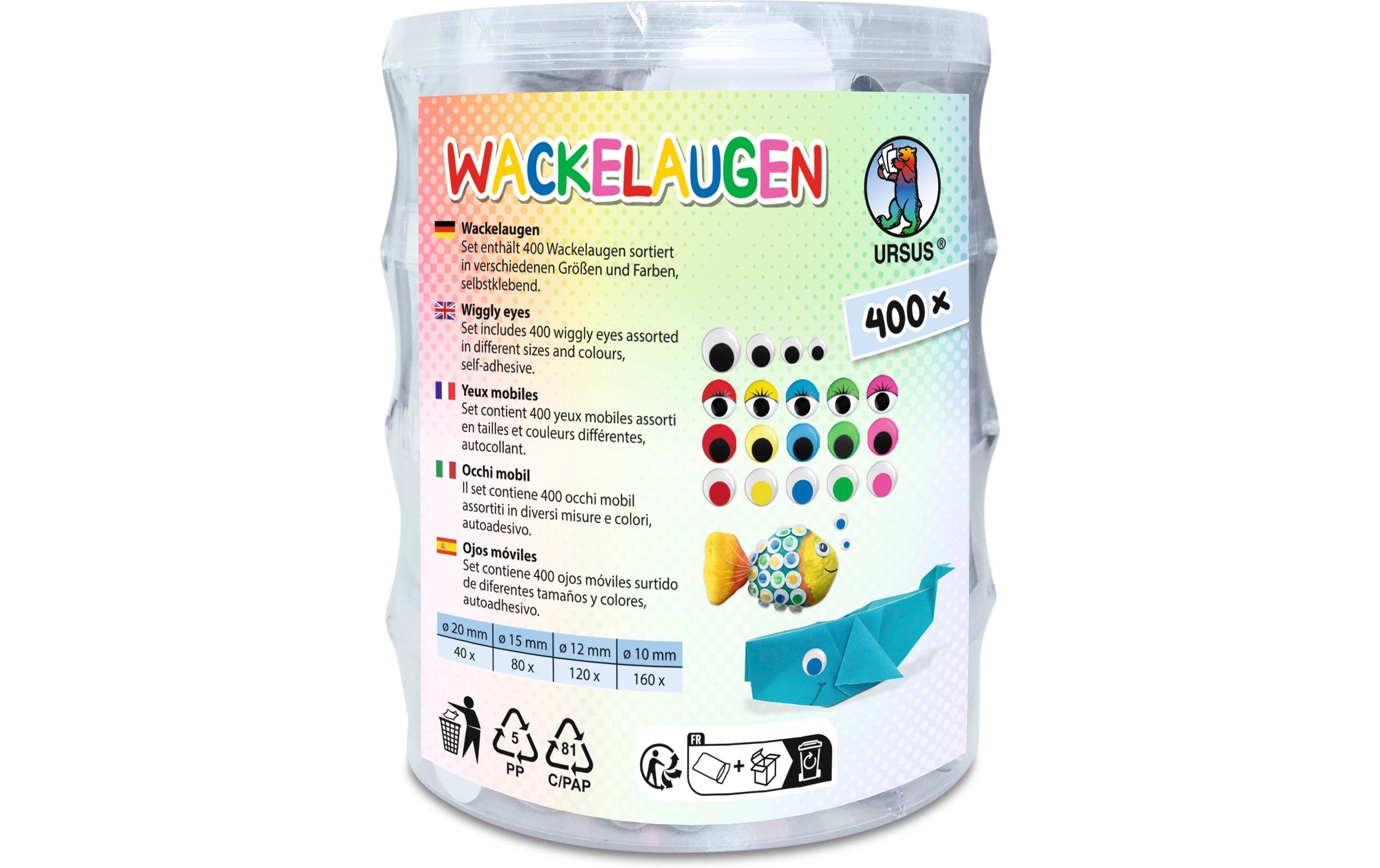Ursus Wackelaugen, Mehrfarbig, Selbstklebend, 400 Stk