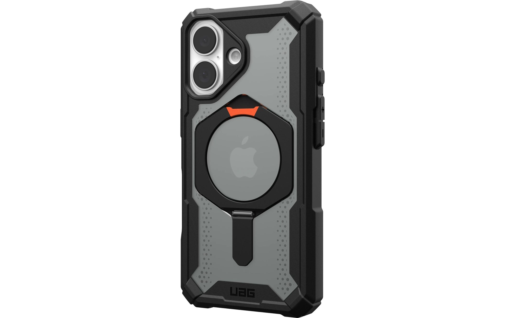 Urban Armor Gear Backcover – für Apple iPhone 16 – schwarz/orange – MagSafe-kompatibel