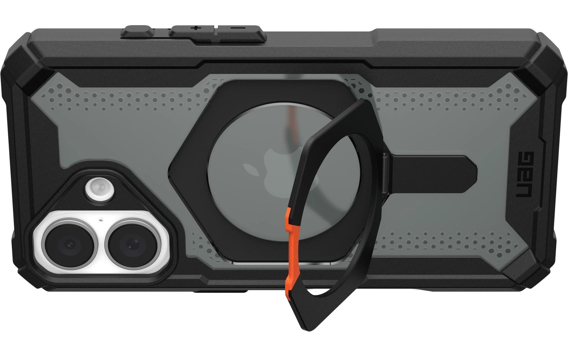 Urban Armor Gear Backcover – für Apple iPhone 16 – schwarz/orange – MagSafe-kompatibel