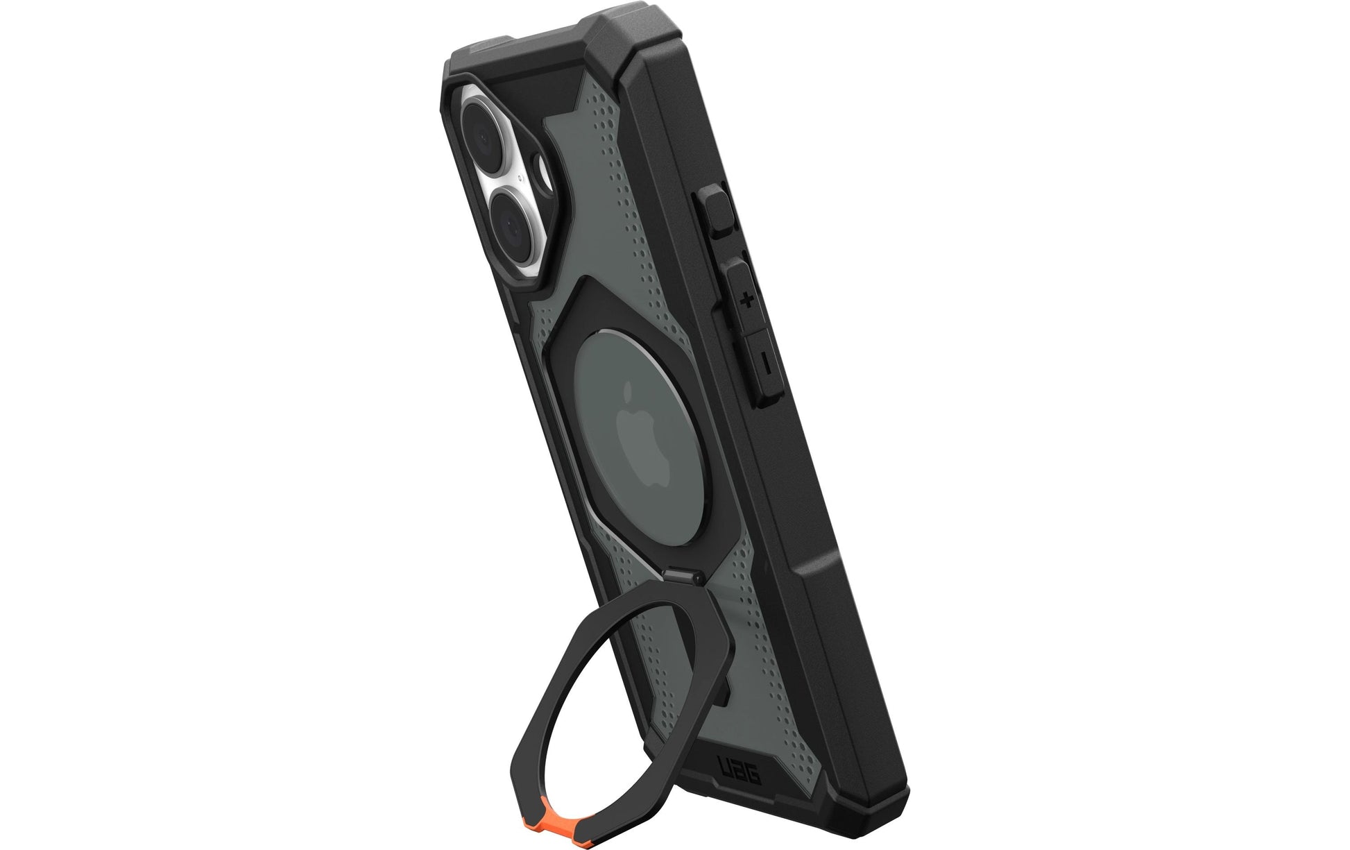 Urban Armor Gear Backcover – für Apple iPhone 16 – schwarz/orange – MagSafe-kompatibel