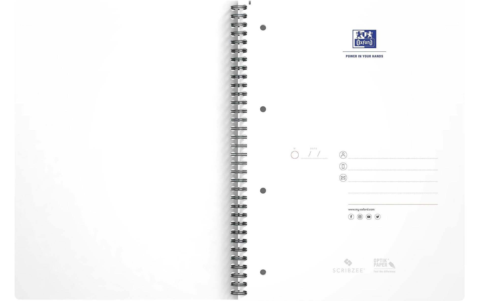 Oxford Collegeblock, liniert, Spiralbindung, Karton, 70 Blatt, perforiert, 4-fach gelocht, 90 g/m² – schwarz