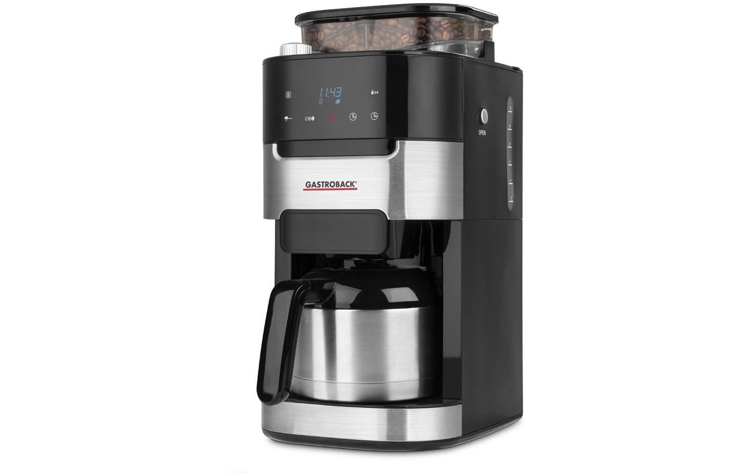 Gastroback Grind & Brew Pro Thermo 42711 S Filterkaffeemaschine – 8 Tassen, 1,0 l, Timer, Schwarz/Edelstahl