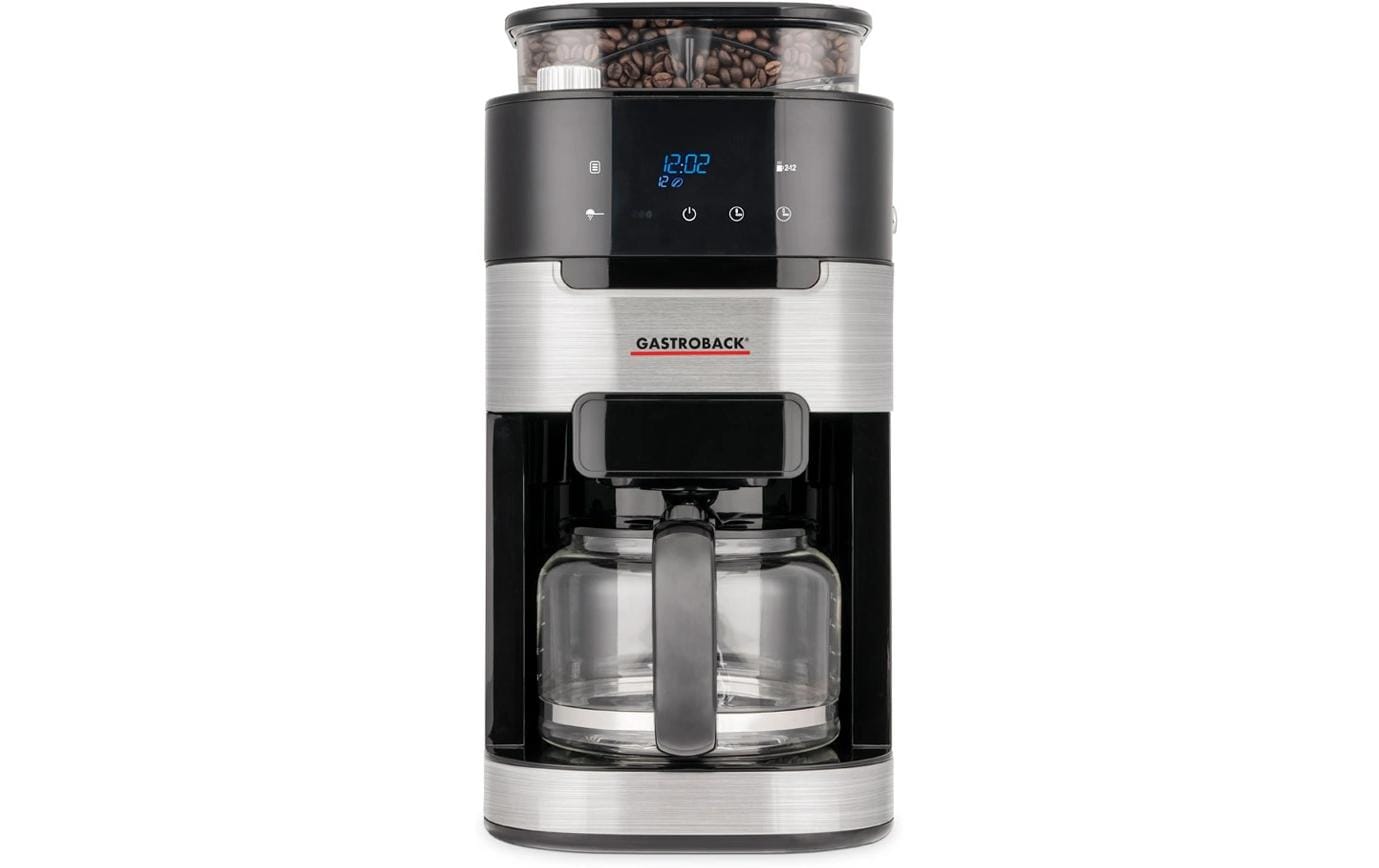 Gastroback 42711 Filterkaffeemaschine – 8 Tassen, 1 l, Karaffe, Schwarz/Edelstahl, 21,3 × 43 × 31,4 cm