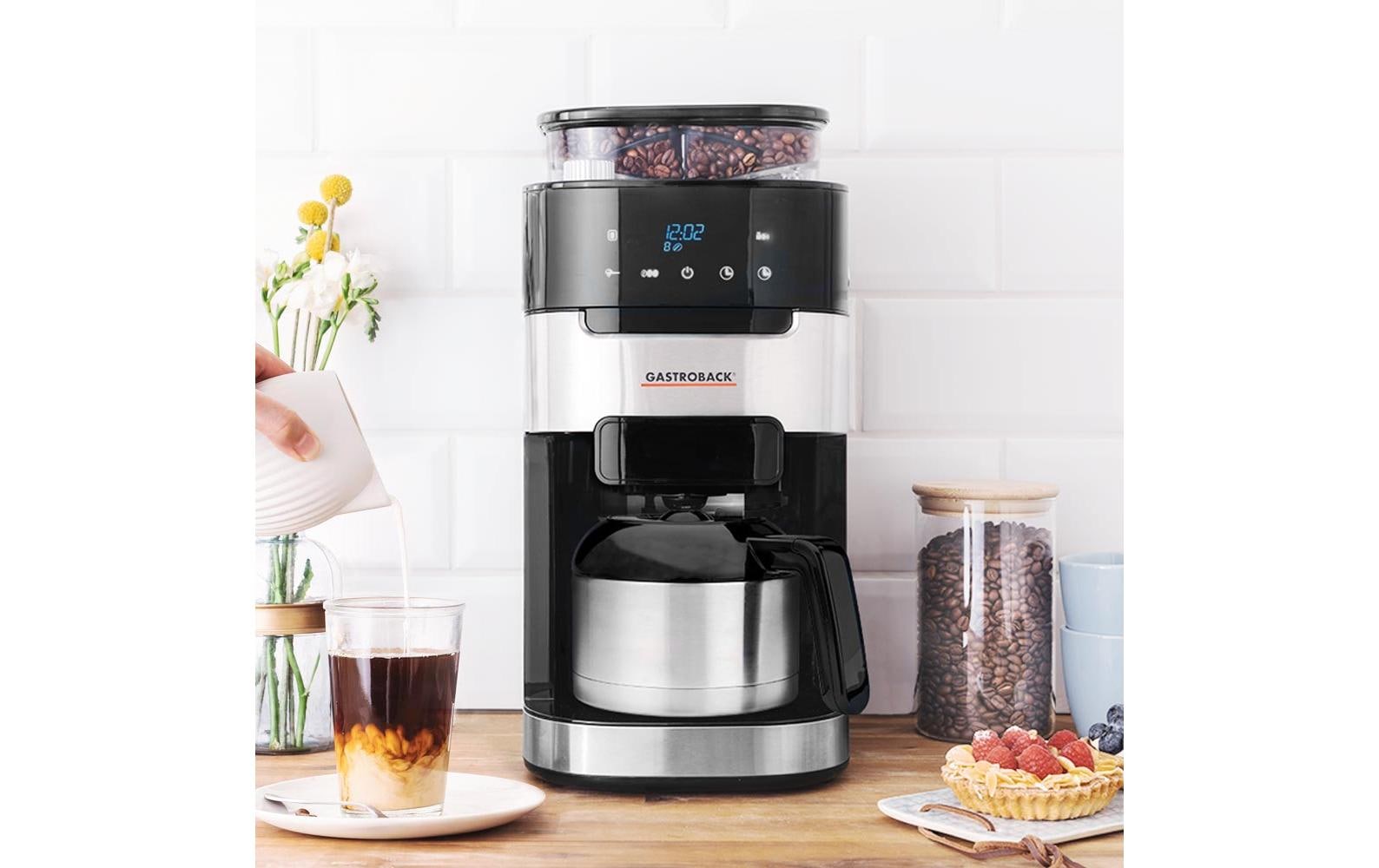 Gastroback Grind & Brew Pro Thermo 42711 S Filterkaffeemaschine – 8 Tassen, 1,0 l, Timer, Schwarz/Edelstahl