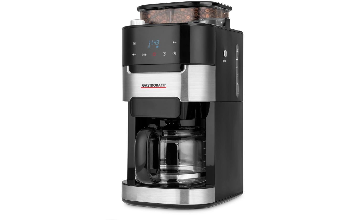 Gastroback 42711 Filterkaffeemaschine – 8 Tassen, 1 l, Karaffe, Schwarz/Edelstahl, 21,3 × 43 × 31,4 cm