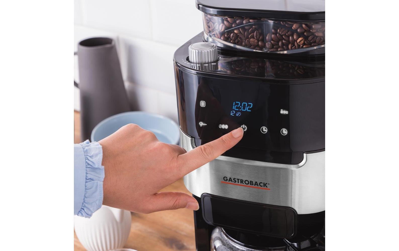 Gastroback 42711 Filterkaffeemaschine – 8 Tassen, 1 l, Karaffe, Schwarz/Edelstahl, 21,3 × 43 × 31,4 cm
